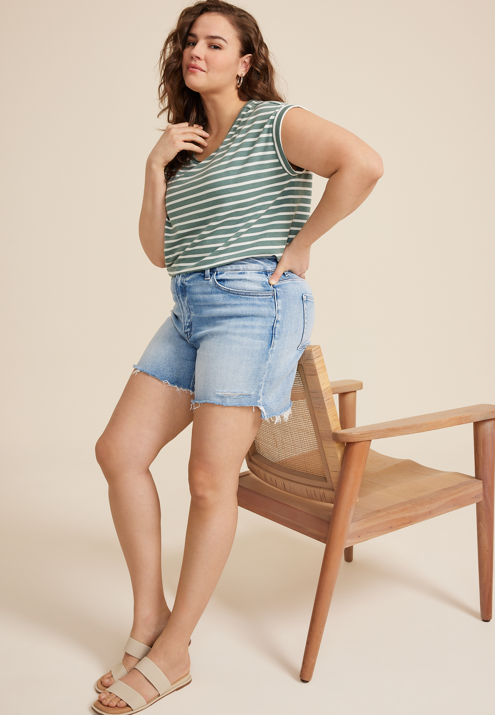 Plus Size Flying Monkey&trade; High Rise Frayed Hem 5in Short, , large