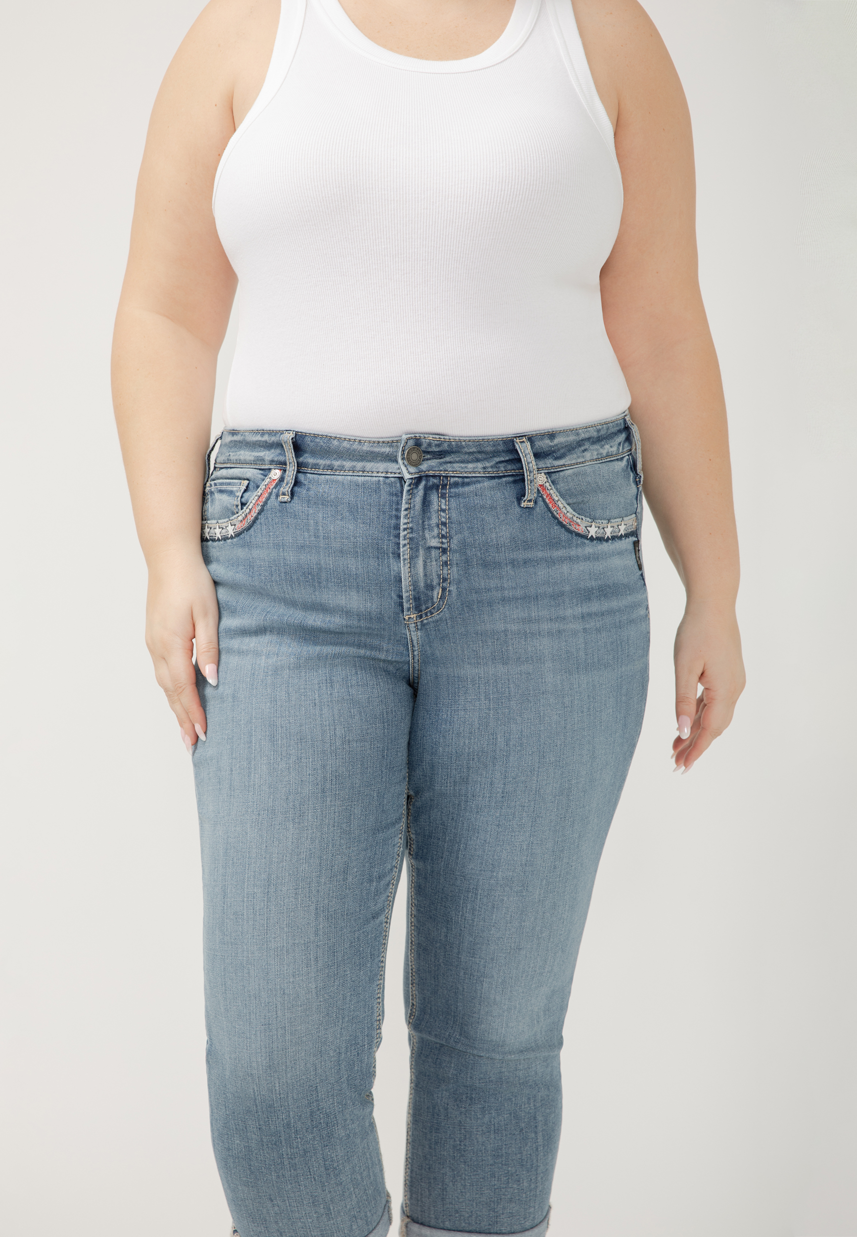 Plus Size Silver Jeans Co.&reg; Elyse Mid Rise Luxe Stretch Americana Cuffed Capri, C2806, large