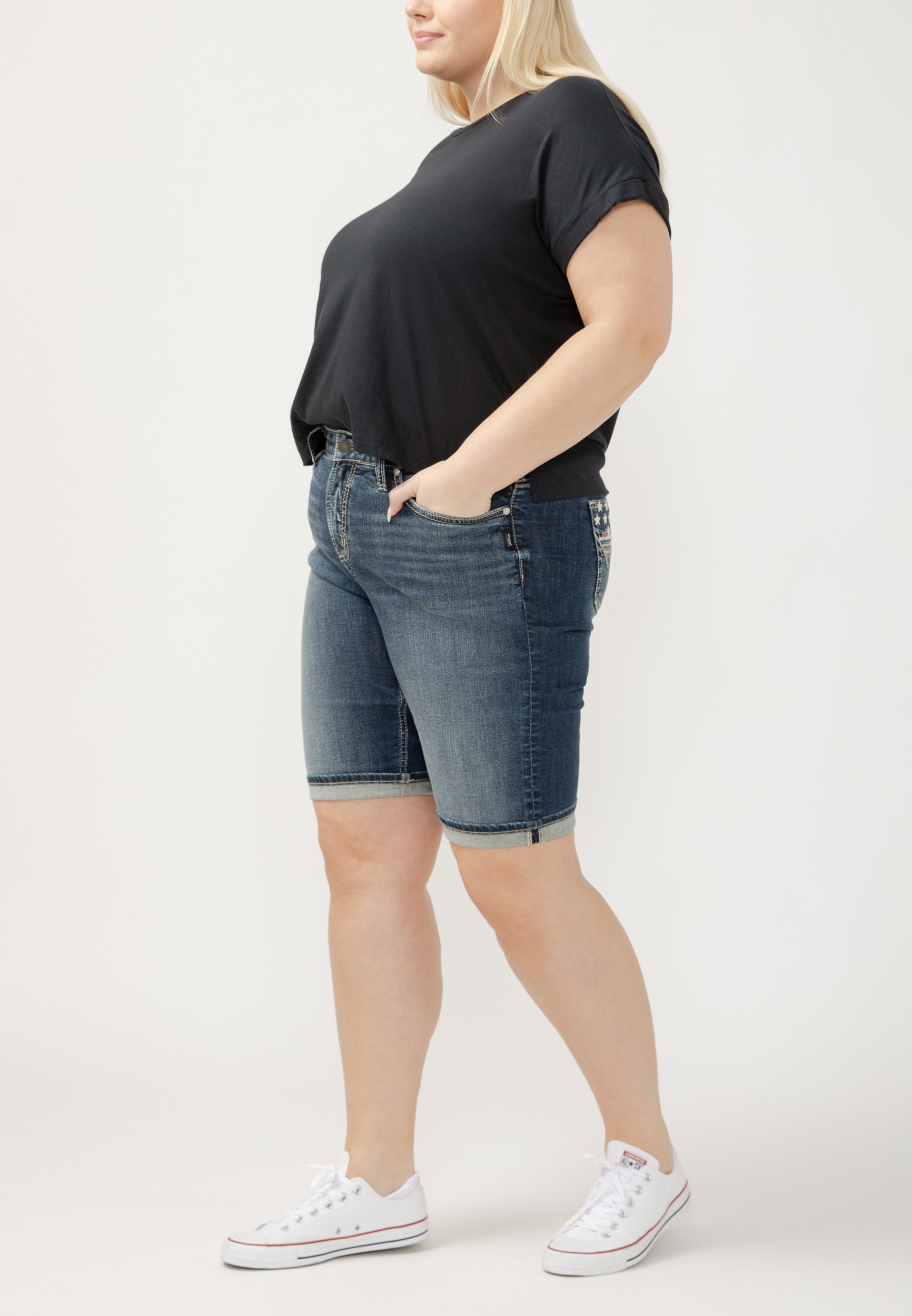Plus Size Silver Jeans Co.&reg; Suki Curvy Mid Rise Americana 10in Bermuda Short, , large