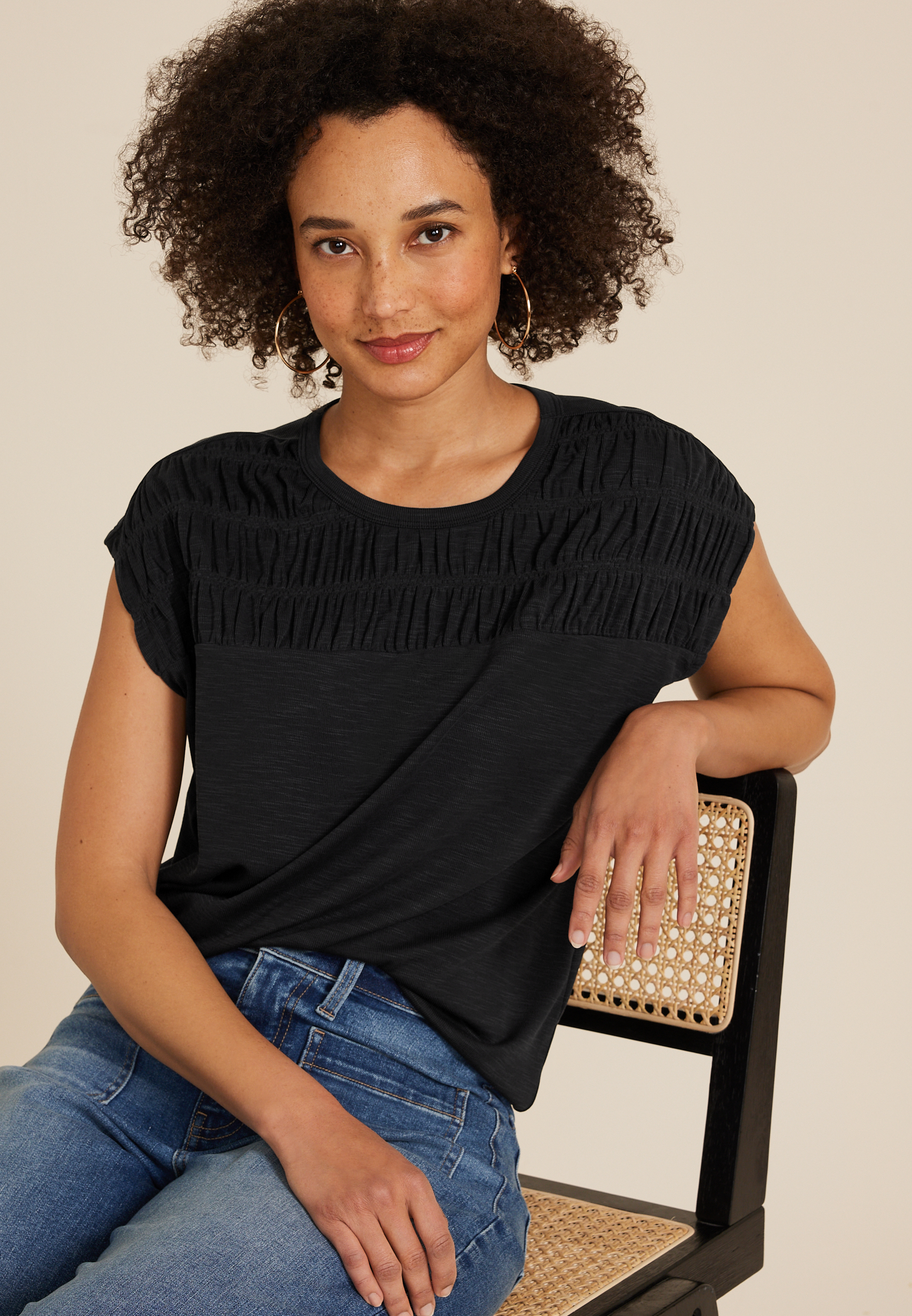 Smocked Yoke Dolman Tee