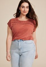 Plus Size Smocked Yoke Dolman Tee, C9347, small