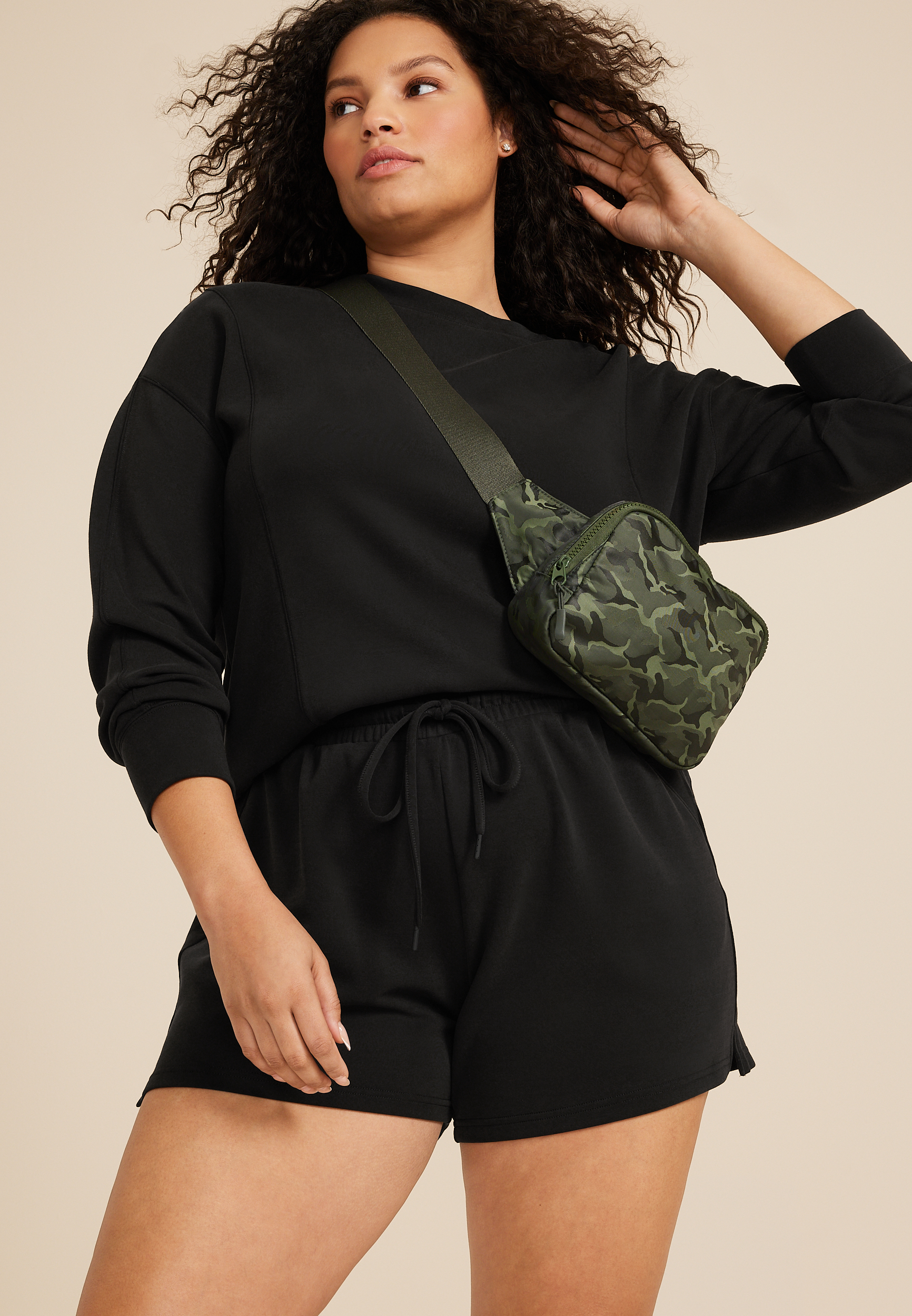 Plus Size Cloud Scuba Knit High Rise 4in Short, , large