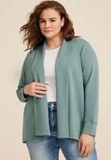 Plus Size Shawl Collar Scuba Knit Cardigan, SAGE FOG, small