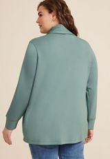 Plus Size Shawl Collar Scuba Knit Cardigan, SAGE FOG, small