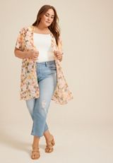 Plus Size Multi Floral Kimono, , small