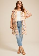 Plus Size Multi Floral Kimono, , small