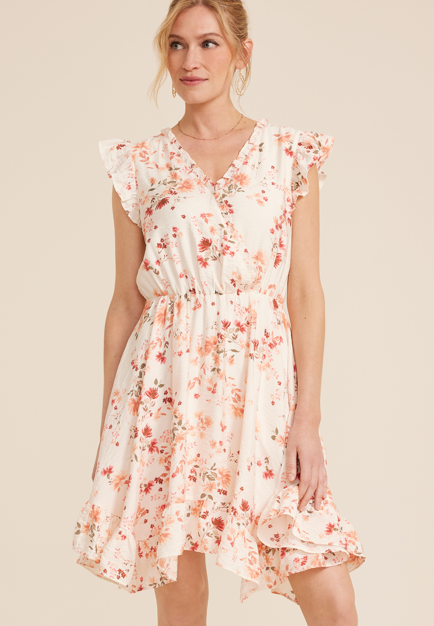 Floral Flutter Sleeve Mini Dress