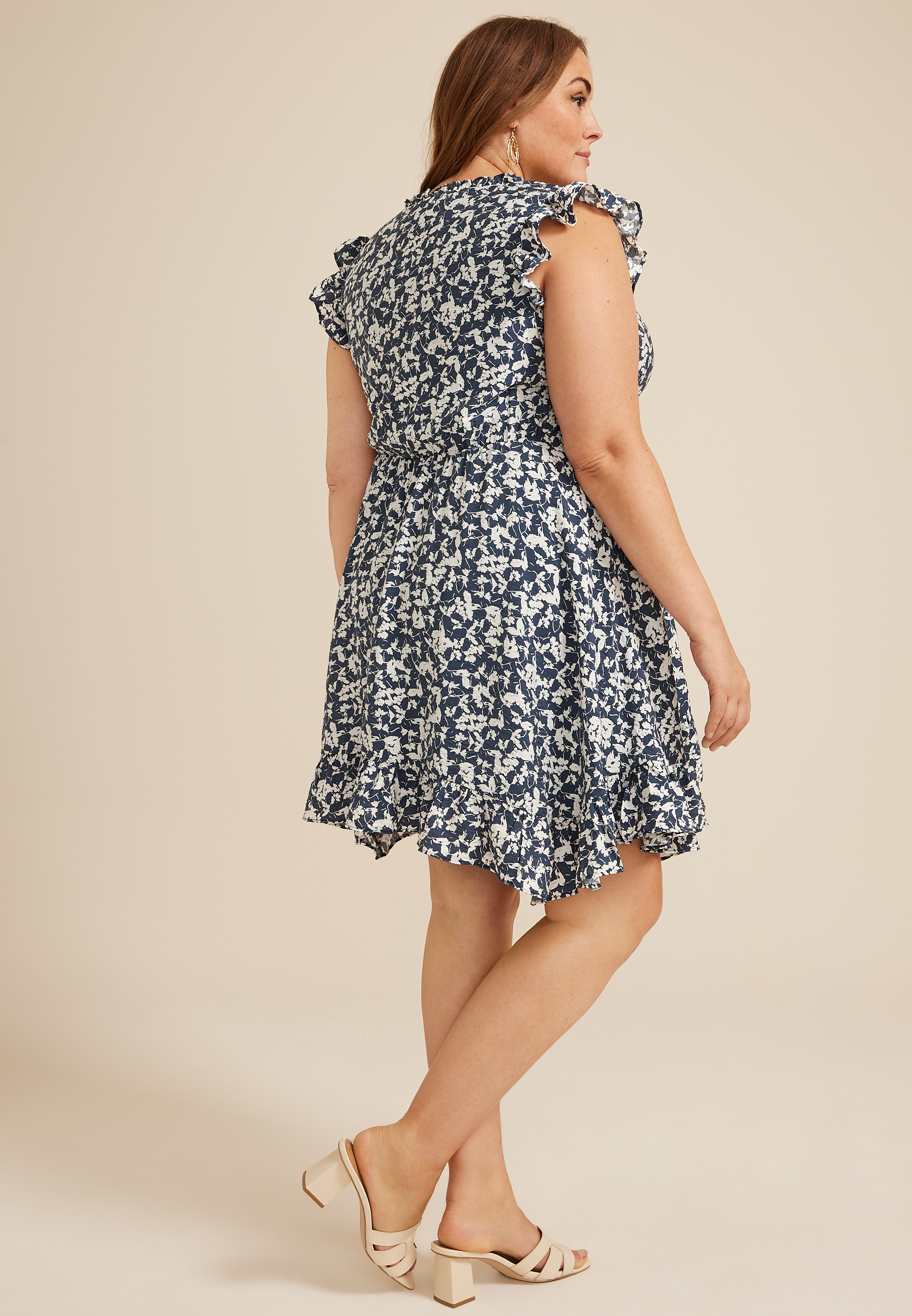 Plus Size Floral Flutter Sleeve Mini Dress, C9510, large