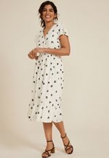 Flutter Sleeve V Neck Midi Dress, C2380, small