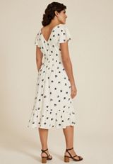 Flutter Sleeve V Neck Midi Dress, C2380, small