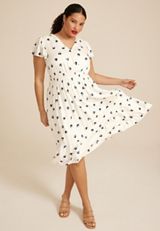 Plus Size Flutter Sleeve V Neck Midi Dress, C2380, small