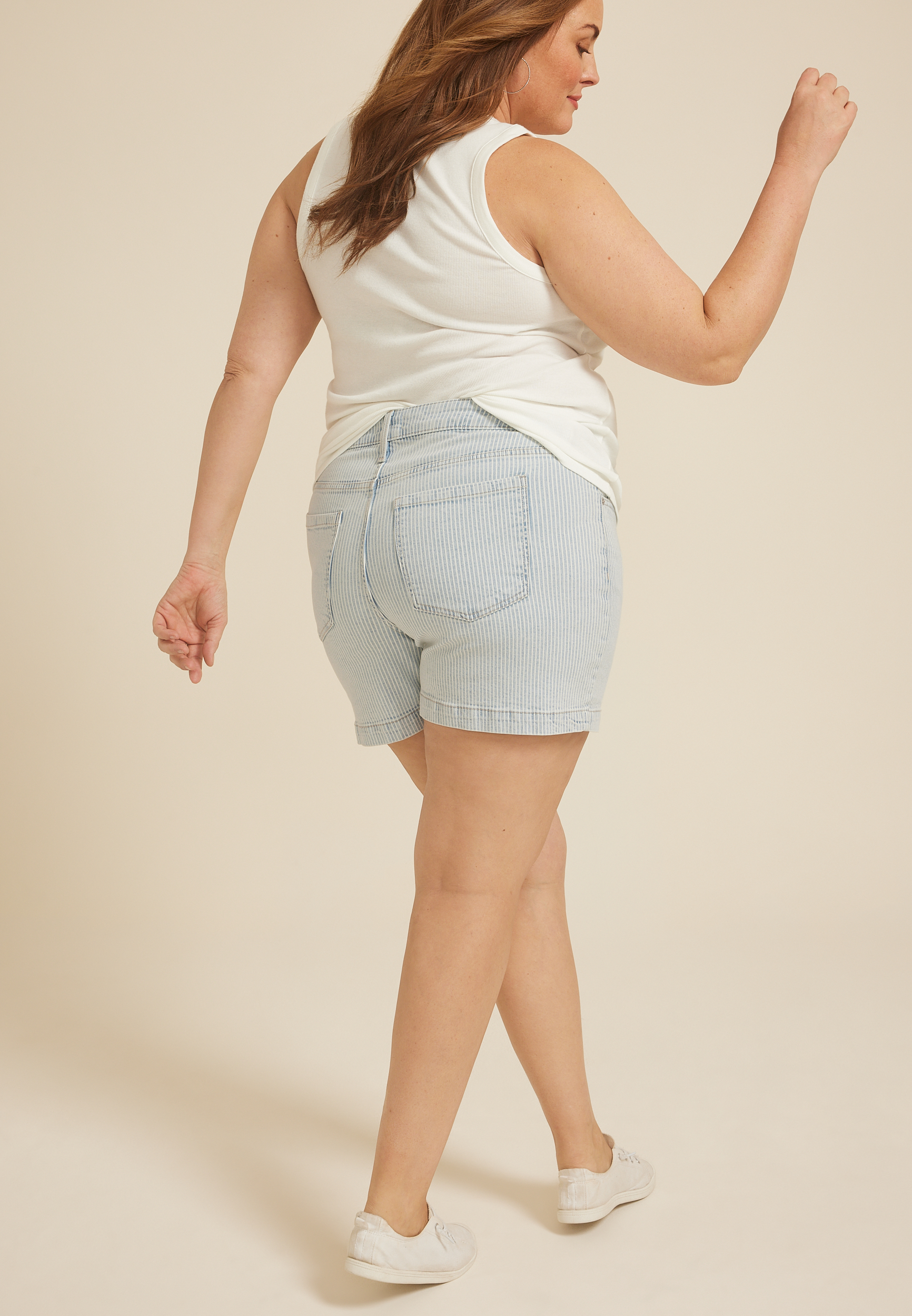 Plus Size m jeans by maurices&trade; Striped High Rise 5in Short, , large