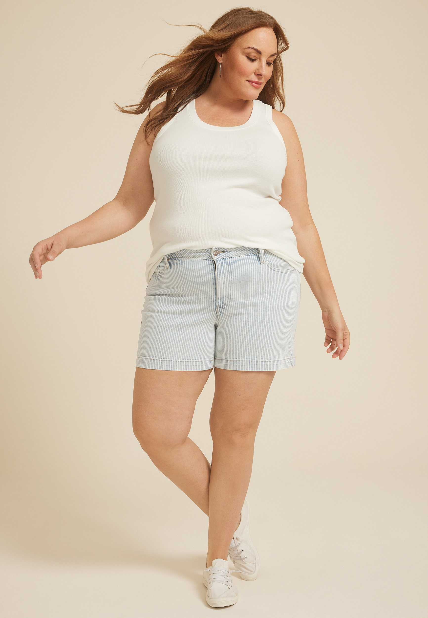 Plus Size m jeans by maurices&trade; Striped High Rise 5in Short, , large