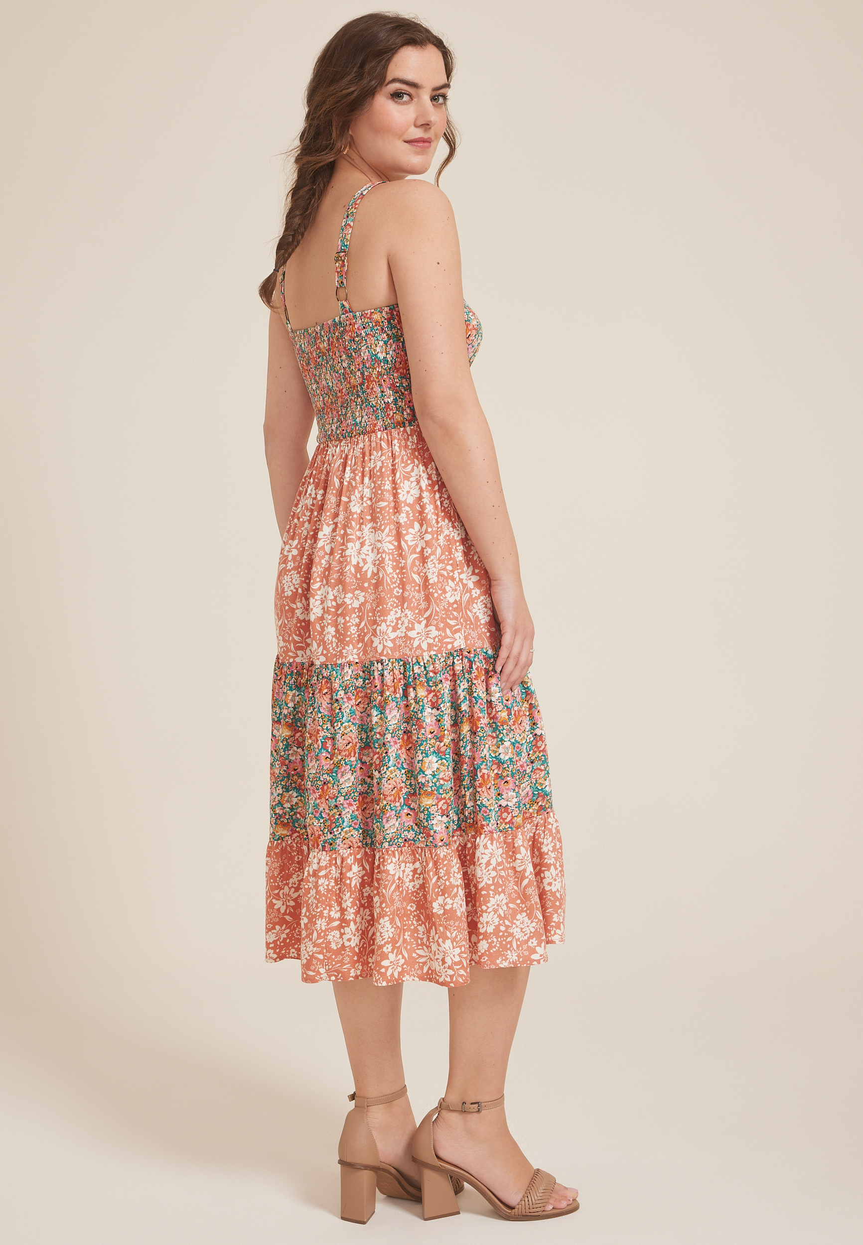 Bare Floral Patchwork Midi Dress, MULTI COMBO, large