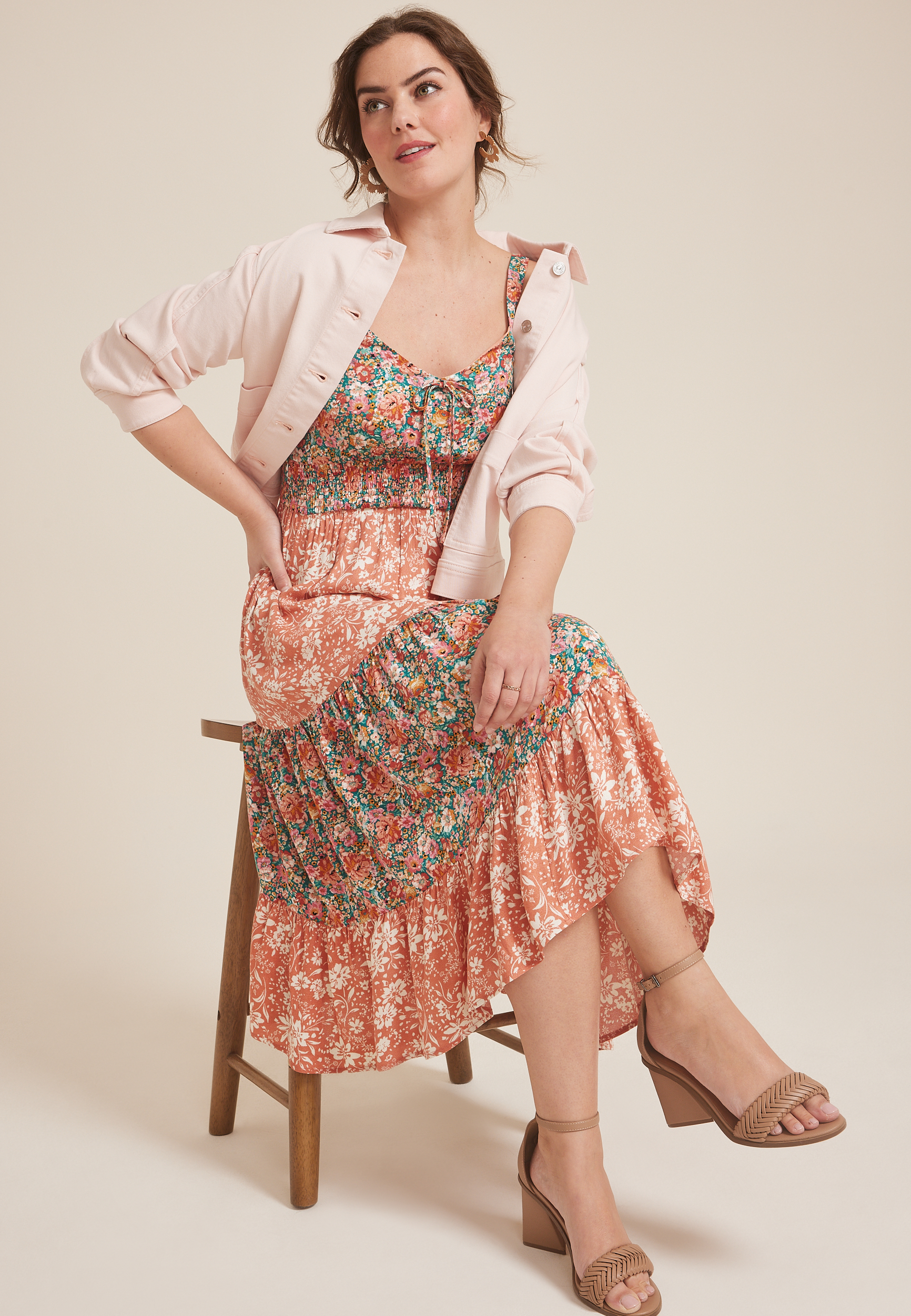 Bare Floral Patchwork Midi Dress, MULTI COMBO, large