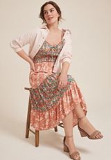 Bare Floral Patchwork Midi Dress, MULTI COMBO, small