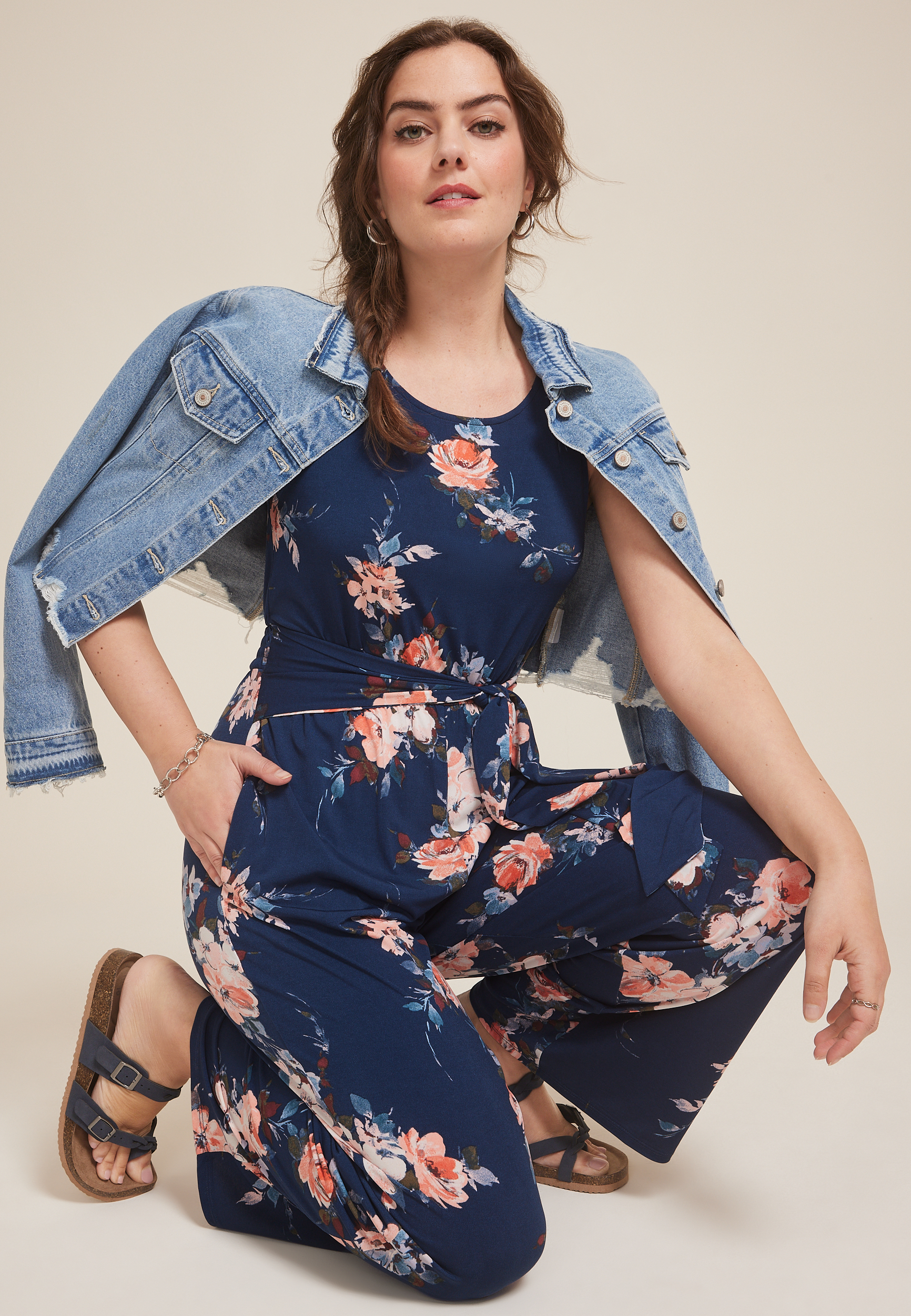 24/7 Bare Cropped Tie Front Jumpsuit