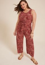 Plus Size 24/7 Bare Printed Cropped Jumpsuit, BROWN RUBY COMBO, small