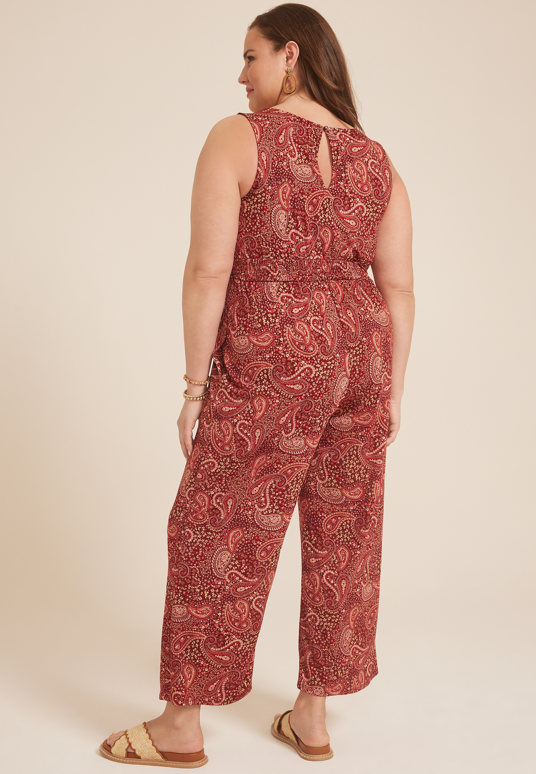 Plus Size 24/7 Bare Printed Cropped Jumpsuit, BROWN RUBY COMBO, large