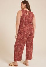 Plus Size 24/7 Bare Printed Cropped Jumpsuit, BROWN RUBY COMBO, small