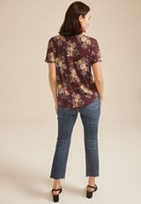24/7 Floral V Neck Tee, BURGUNDY COMBO, small