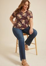 Plus Size 24/7 Floral V Neck Tee, C5032, small