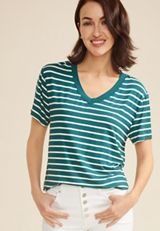 24/7 Striped V Neck Tee, C9887, small