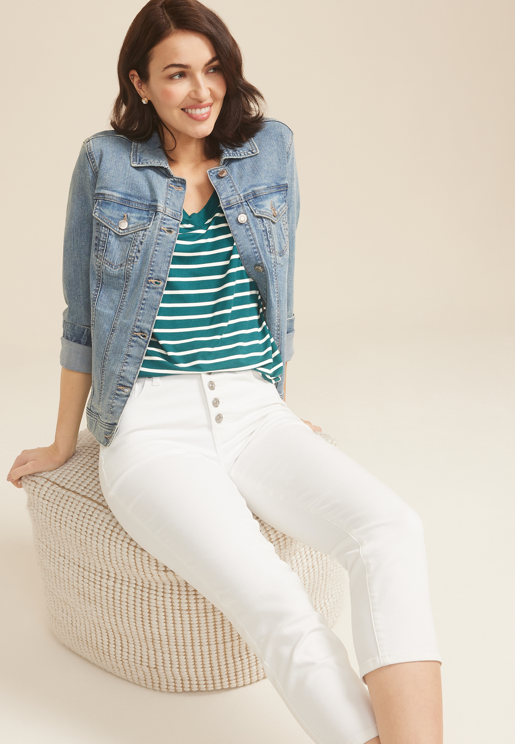 24/7 Striped V Neck Tee, C9887, large