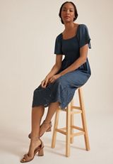 Smocked Eyelet Midi Dress, BLUE GEMSTONE, small