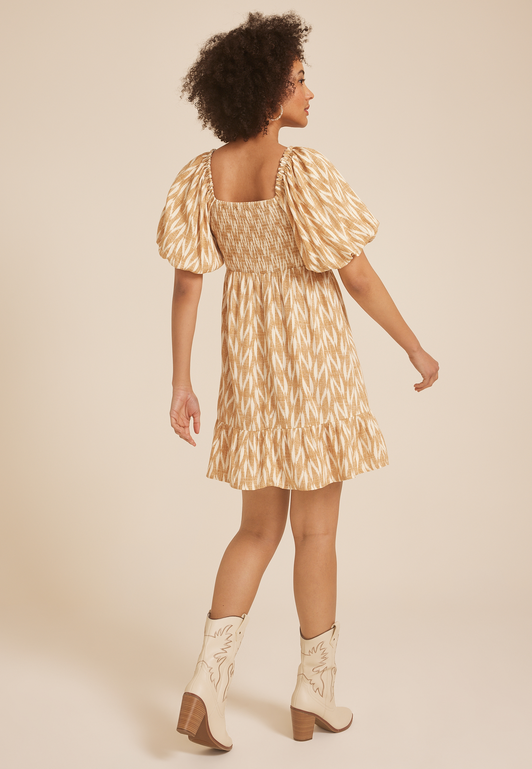 Smocked Bubble Sleeve Skater Dress, C9195, large