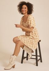 Smocked Bubble Sleeve Skater Dress, C9195, small