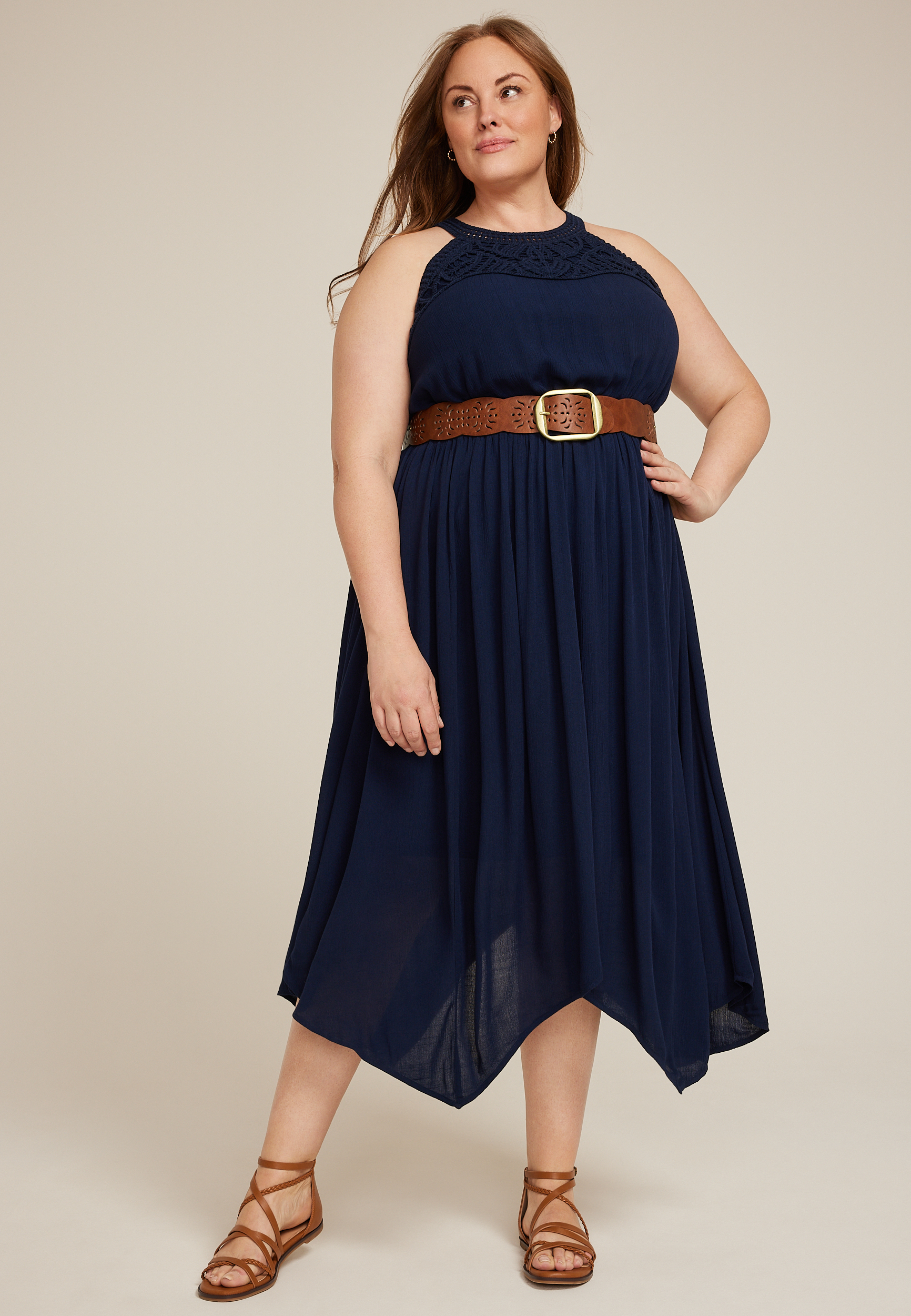 Plus Size Perforated Wide Belt, , large