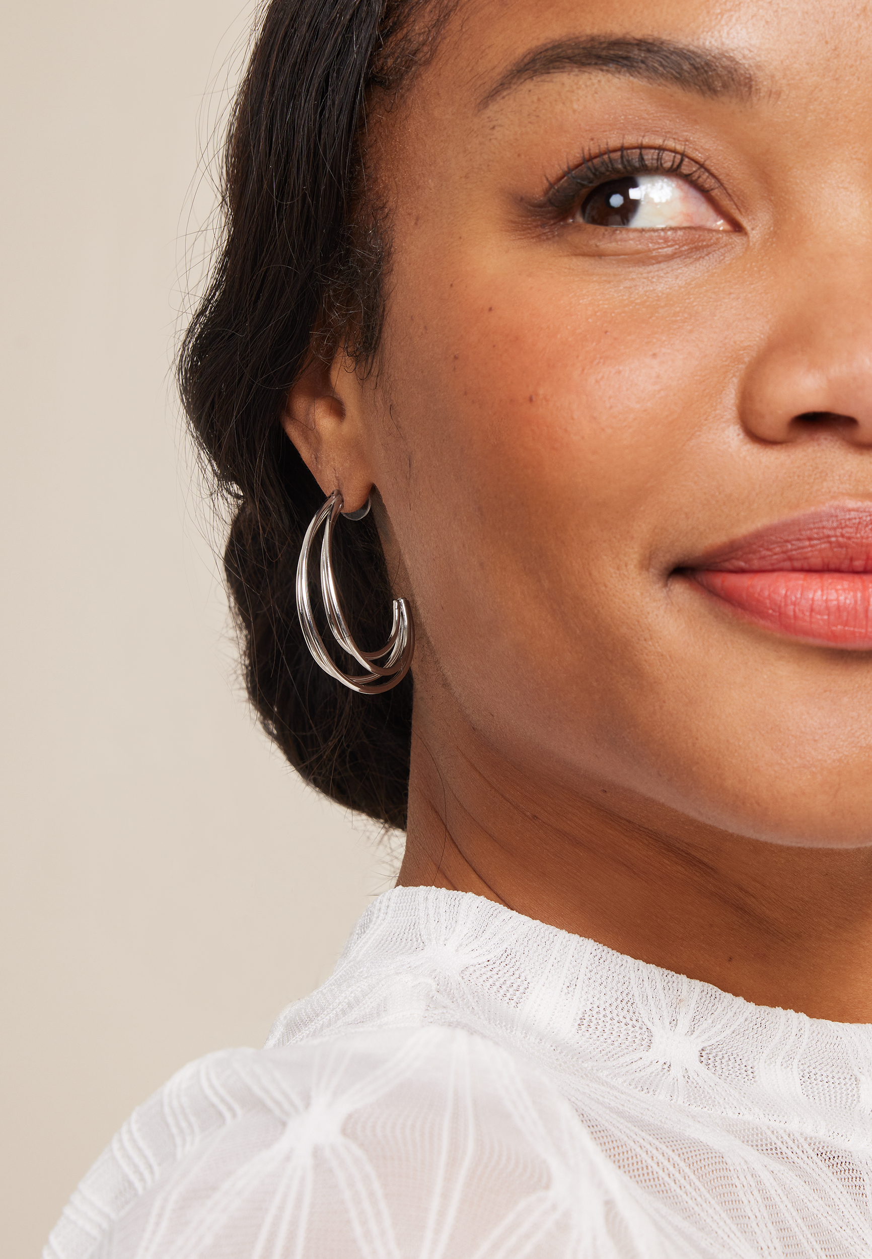 Silver J Hoop Earrings, , large