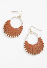 Faux Leather Wrapped Crescent Drop Earrings, , small