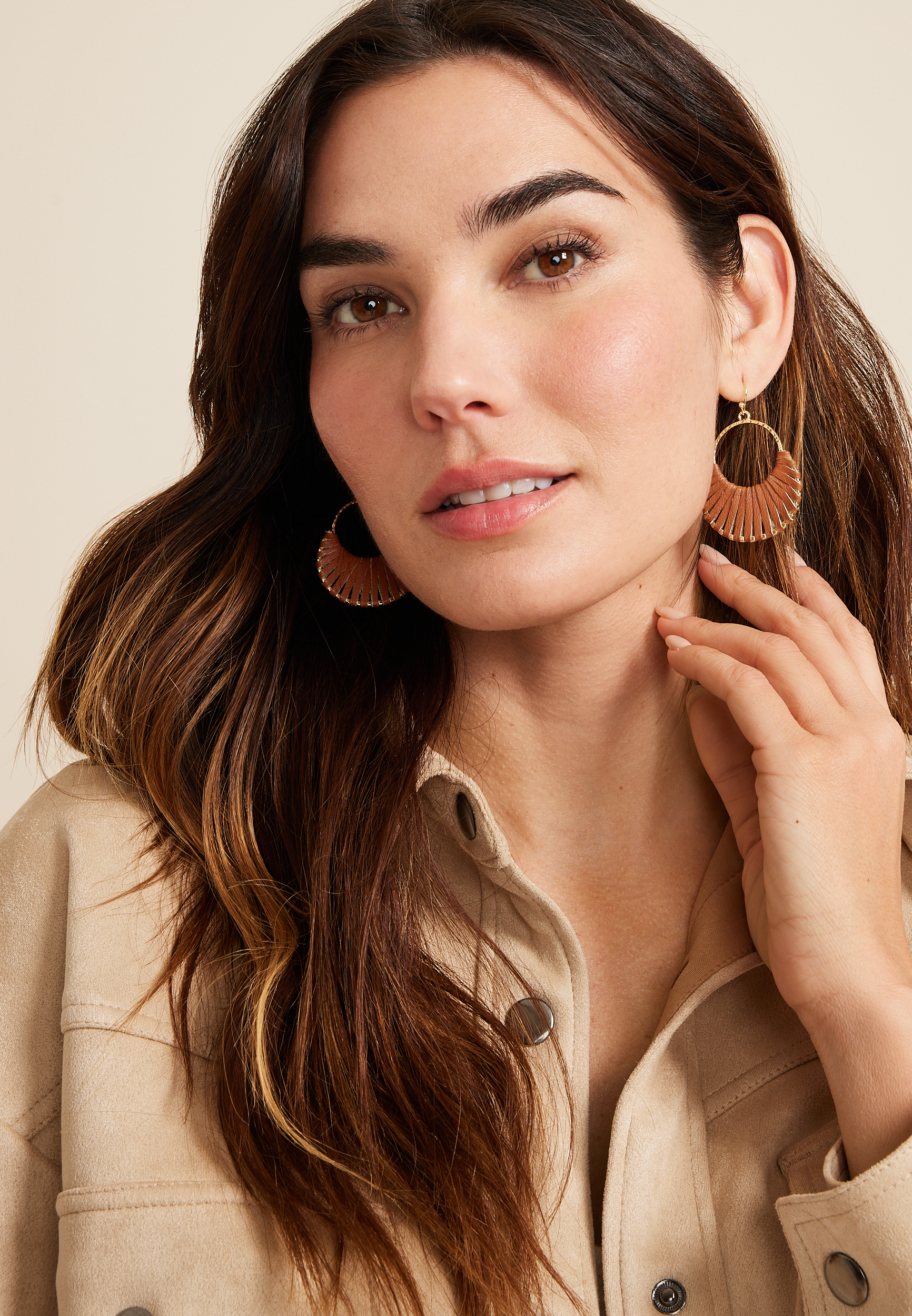 Faux Leather Wrapped Crescent Drop Earrings, , large