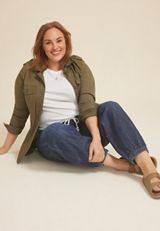 Plus Size Soft Dark Denim Mid Rise Drawstring Ankle Jogger, , small