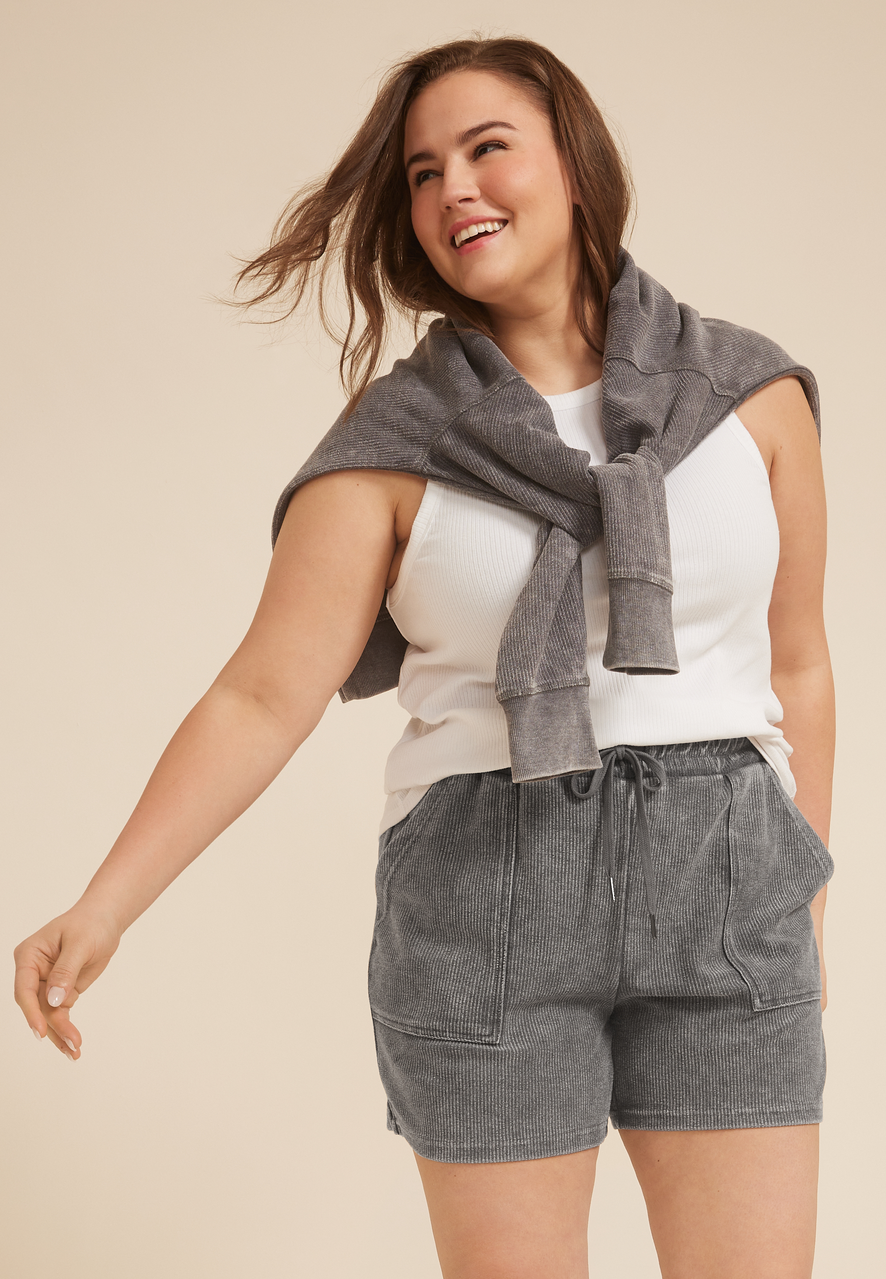 Plus Size Corded Ribbed High Rise 5in Short, C125, large
