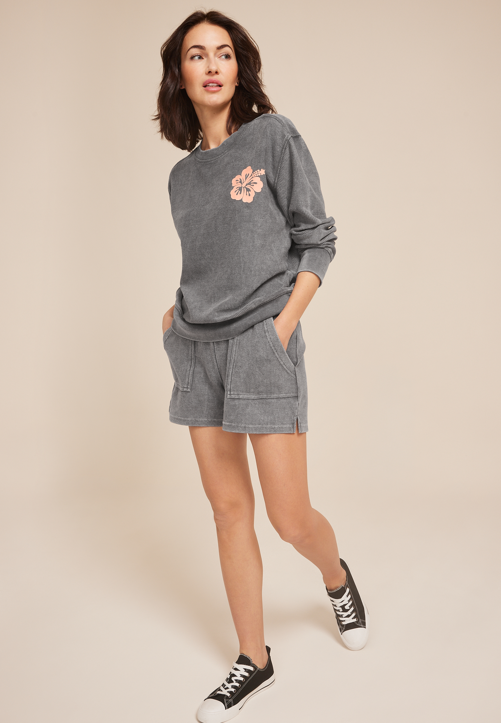 Corded Floral Crew Neck Sweatshirt, C125, large