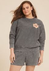 Plus Size Corded Floral Crew Neck Sweatshirt, CHARCOAL, small