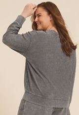 Plus Size Corded Floral Crew Neck Sweatshirt, CHARCOAL, small