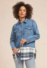 Denim Plaid Shacket, C3337, small