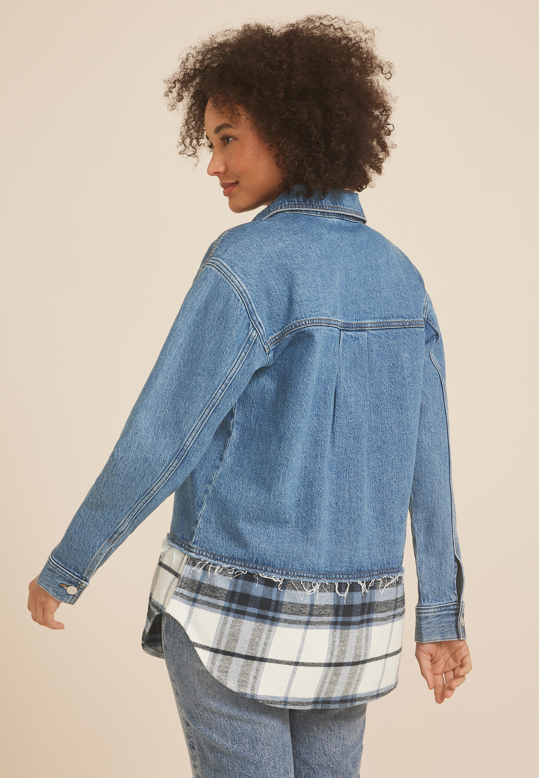 Denim Plaid Shacket, C3337, large
