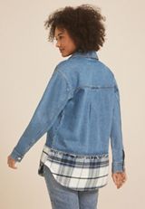 Denim Plaid Shacket, C3337, small