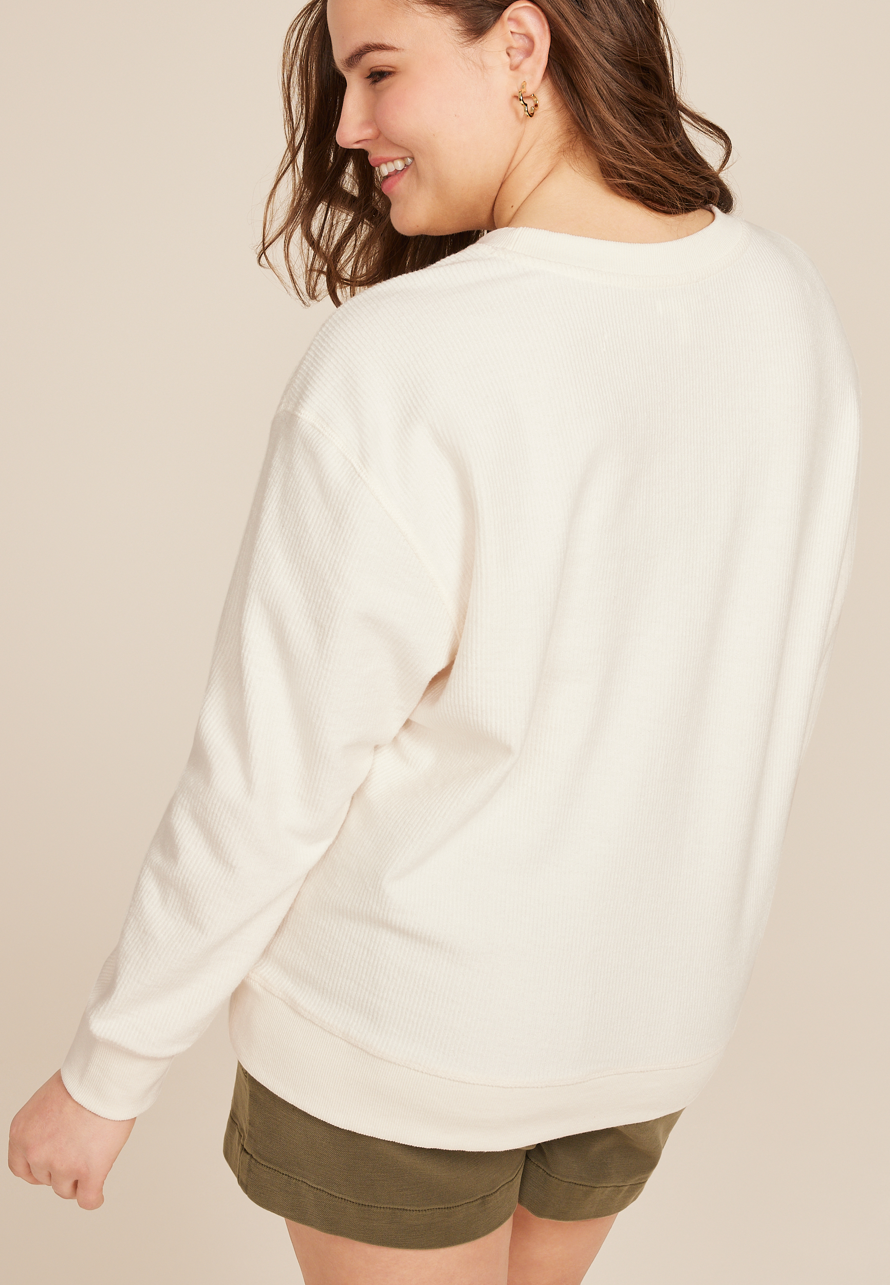 Plus Size Corded Floral Crew Neck Sweatshirt, ECRU, large