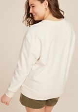 Plus Size Corded Floral Crew Neck Sweatshirt, ECRU, small