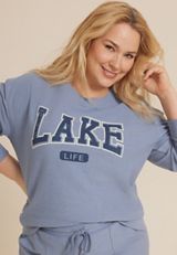 Plus Size Corded Lake Life Crew Neck Sweatshirt, C4656, small