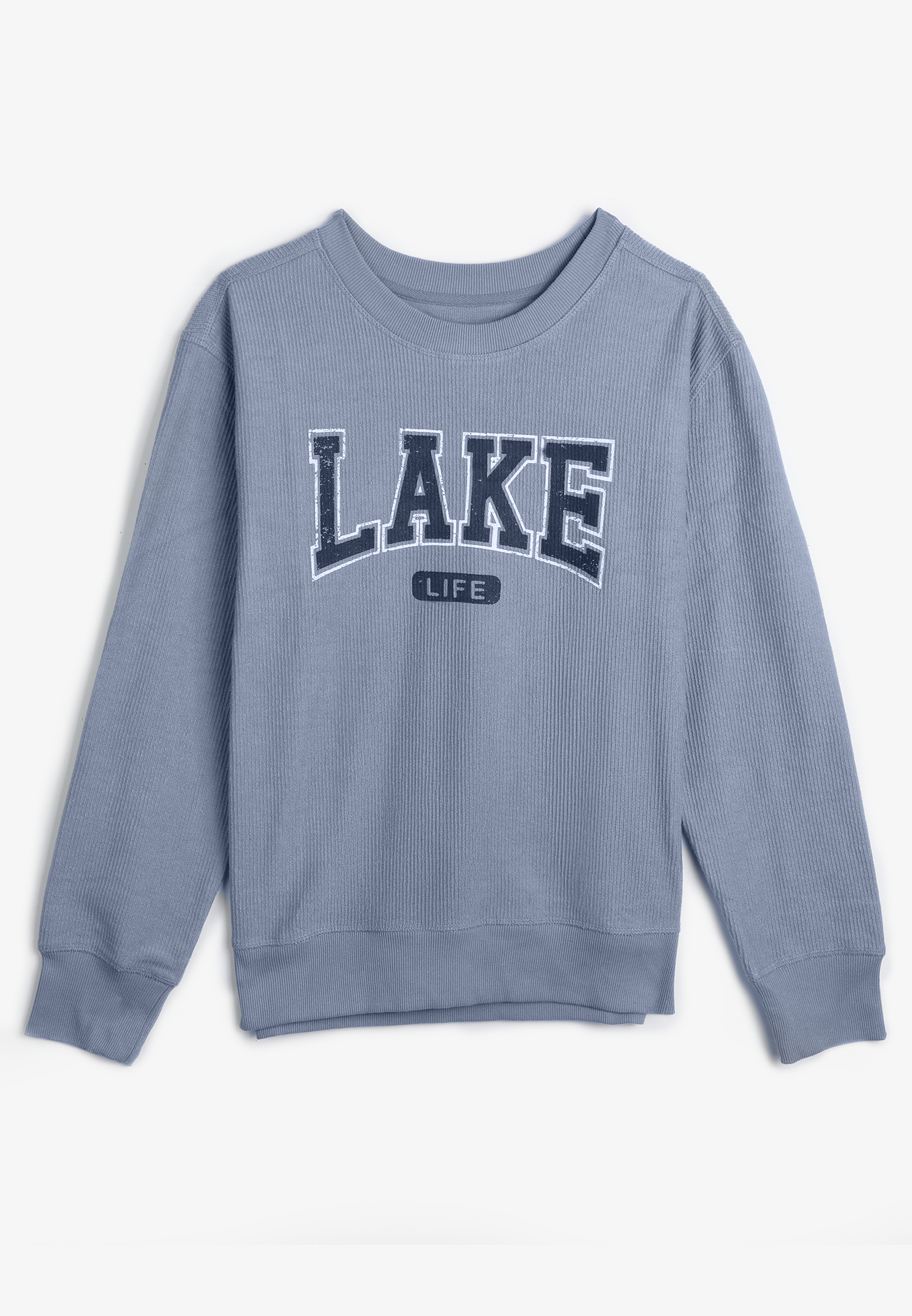 Plus Size Corded Lake Life Crew Neck Sweatshirt, C4656, large