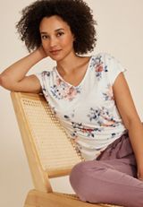 24/7 Fairhaven Floral Pleated Tee, SOFT WHITE COMBO, small