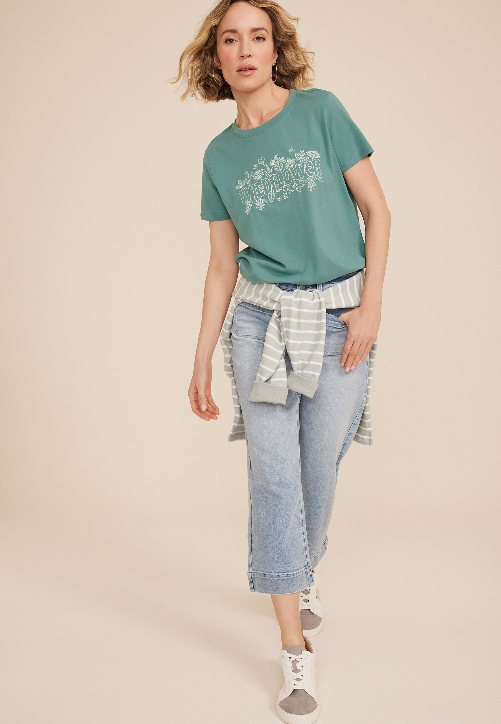 Wildflower Embroidered Classic Fit Graphic Tee, C531, large