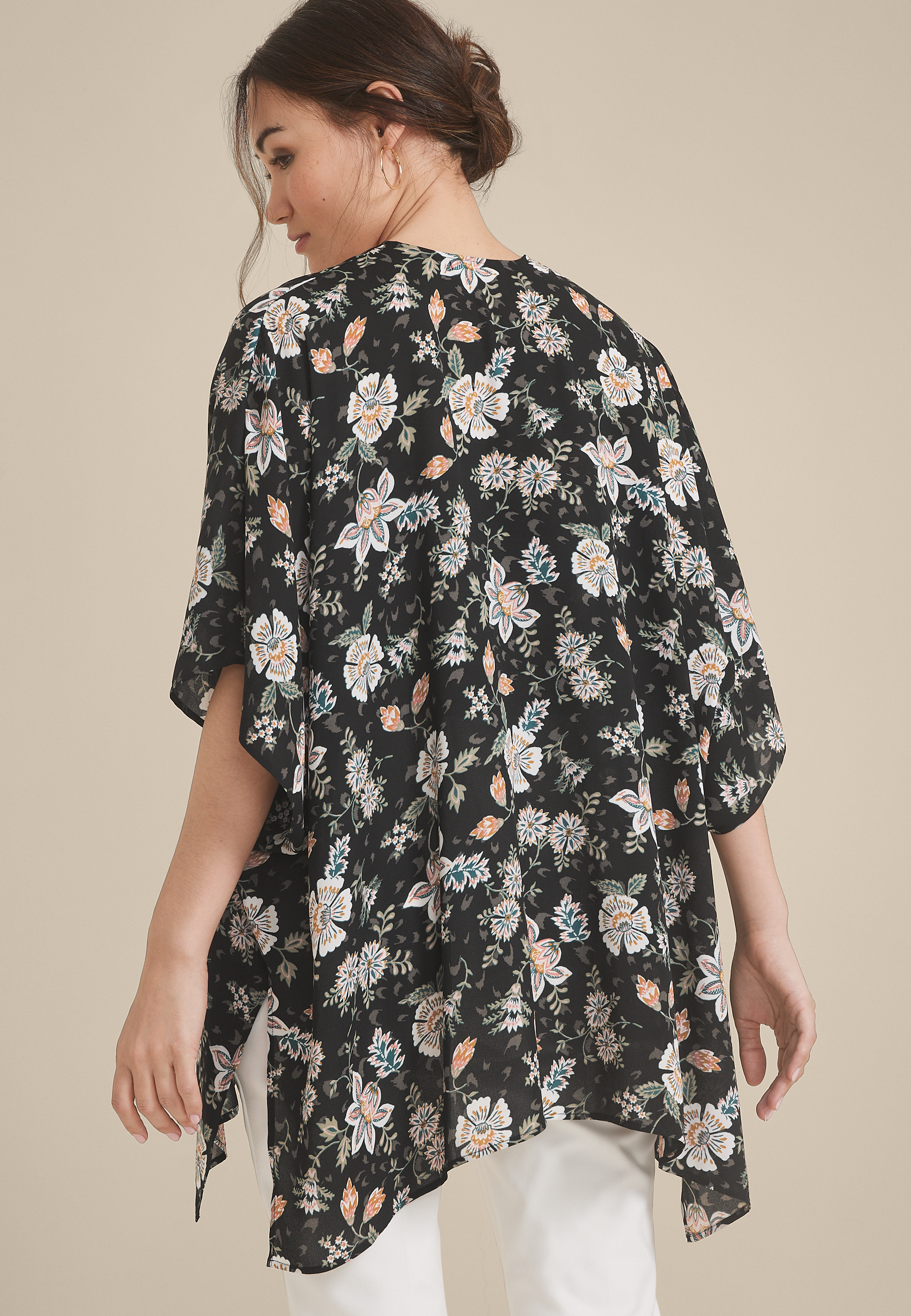 Black Multi Floral Kimono, C1756, large